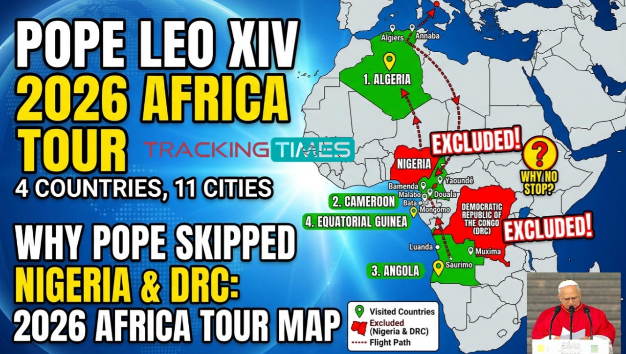Map of Pope Leo XIV's 2026 Africa tour excluding Nigeria and DRC | Credit: Maxwell Nnawuihe
